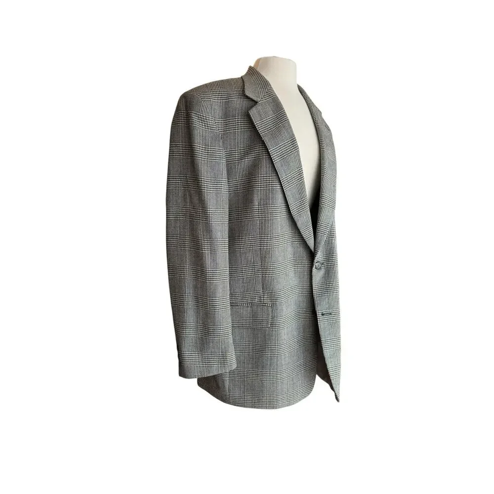 Vintage Brooks Brothers Wool Blazer 44L Gray Plaid Old Money Preppy Academia